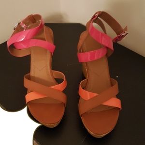 Cute Multi Color-Block Sandal with Wedge Heel